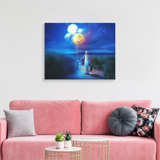 バルーンのパスを持つ女の子が私たちの惑星を愛 キャンバスプリント (インサイチュ (リビング))