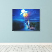 バルーンのパスを持つ女の子が私たちの惑星を愛 キャンバスプリント (インサイチュ (ウッドフロア))