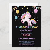 バルーンのフラグUnicorns誕生日招待状 招待状 (正面/裏面)