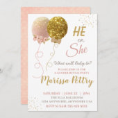 バルーンの性別リビールパーティの招待状、グリッター 招待状 (正面/裏面)