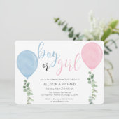 バルーンの水彩の性別表示パーティー 招待状 (スタンド正面)