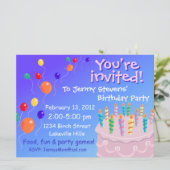 バルーンの祭典 ピンクのフローイング バースデーケーキ 招待状 (スタンド正面)