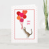 バルーンの花束を持ったバレンタイン猫のホリデーカード カード (正面)