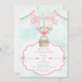 バルーンの1歳誕生日 ピンク ミント ピーチ 招待状 (正面)