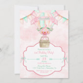 バルーンの2歳誕生日 ピンク ミント ピーチ 招待状 (正面)