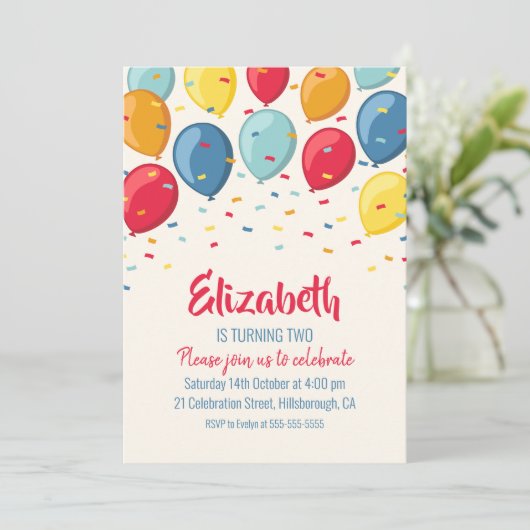 バルーンの2番目の誕生日パーティー|キッズセカンド誕生日 招待状 (スタンド正面)