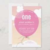 バルーンはっきりしたバースデーパーティー招待状サンセットスカイピンク 招待状 (正面)