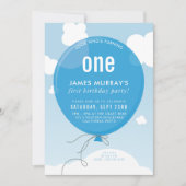 バルーンはっきりしたバースデーパーティー招待状ブルースカイ 招待状 (正面)