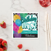 バルーンをティール（緑がかった色）した誕生日パーティー スタンダードカクテルナプキン (インサイチュ)