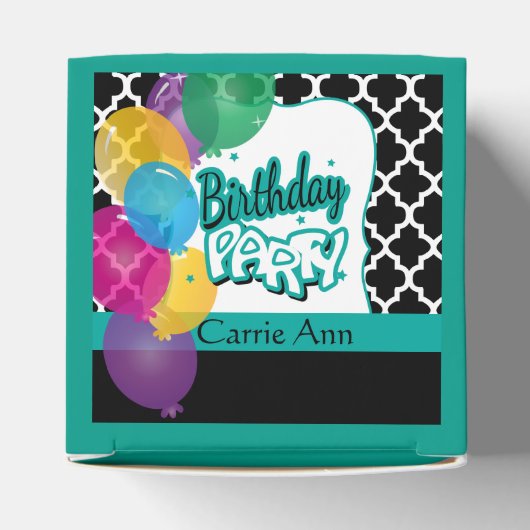 バルーンをティール（緑がかった色）した誕生日パーティー フェイバーボックス (上部)