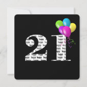 バルーンをテーマにした21歳の誕生日パーティー 招待状 (正面)