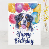バルーンを抱えたバーニーズ・マウンテン・ドッグ カード (黄色い花)
