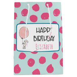 バルーンを押さえたかわいいバニーハッピーバースデー ミディアムペーパーバッグ