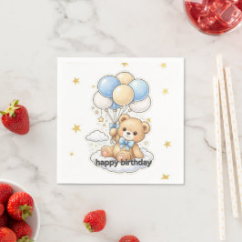 "バルーンを持ったかわいいテディベア 男の子の誕生日 スタンダードカクテルナプキン