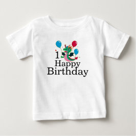 バルーンを持ったドラゴンの誕生日Tシャツ 1歳 ベビーTシャツ