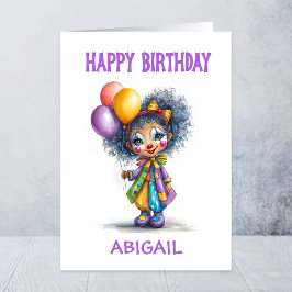 バルーンを持つサーカスのピエロの女の子の誕生日 カード
