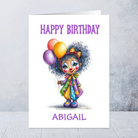 バルーンを持つサーカスのピエロの女の子の誕生日 カード