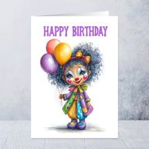 バルーンを持つサーカスのピエロの女の子 誕生日