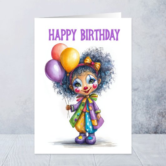 バルーンを持つサーカスのピエロの女の子 誕生日 カード