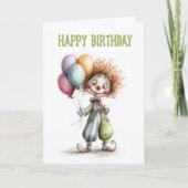 バルーンを持つ幸せなピエロの誕生日 カード (正面)