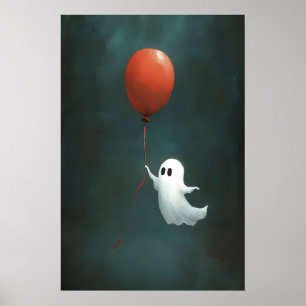 バルーンを持つ幽霊のハロウィン印刷物、ヴィンテージ ポスター
