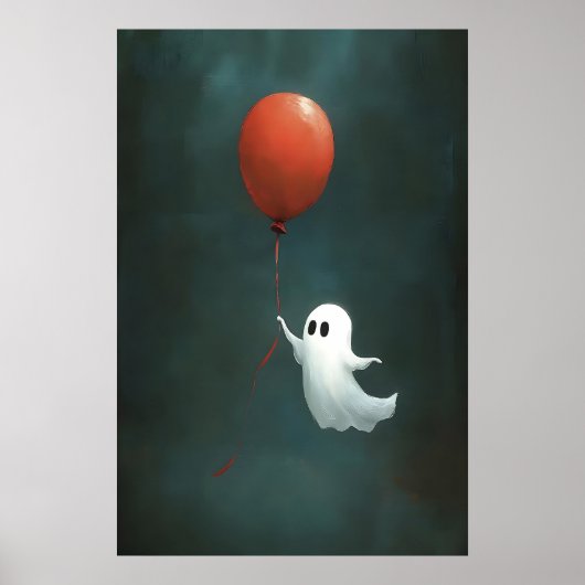 バルーンを持つ幽霊のハロウィン印刷物、ヴィンテージ ポスター (正面)
