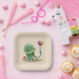 バルーンを持つ恐竜誕生日 ペーパープレート