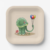 バルーンを持つ恐竜誕生日 ペーパープレート (正面)