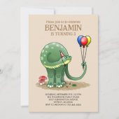 バルーンを持つ恐竜誕生日 招待状 (正面)