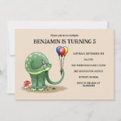 バルーンを持つ恐竜誕生日 招待状 (正面)