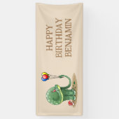 バルーンを持つ恐竜誕生日 横断幕 (縦)