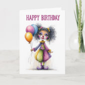 バルーンを持つ愛らしいサーカスのピエロの誕生日 カード (正面)
