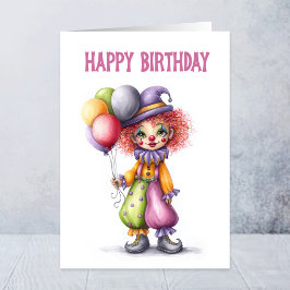 バルーンを持つ愛らしいピエロの誕生日 カード