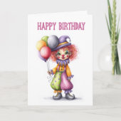 バルーンを持つ愛らしいピエロの誕生日 カード (正面)