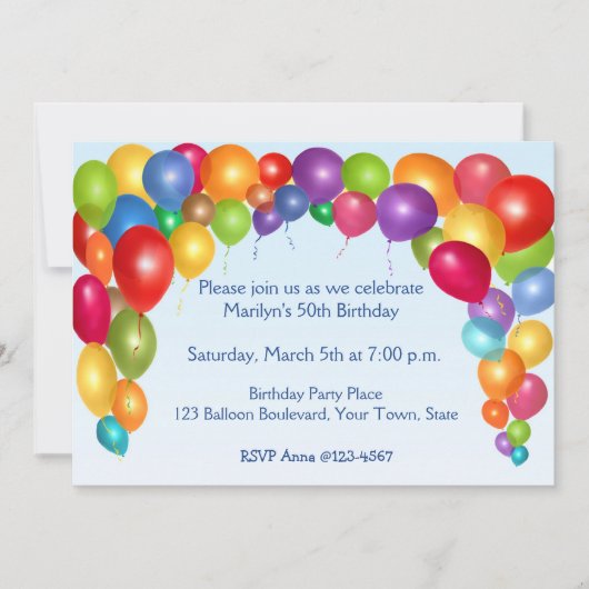 バルーンアカラフルーチパーティー 招待状 (正面)