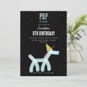 バルーンアニマルユニコーン子供の誕生日パーティーのテーマ 招待状 (スタンド正面)