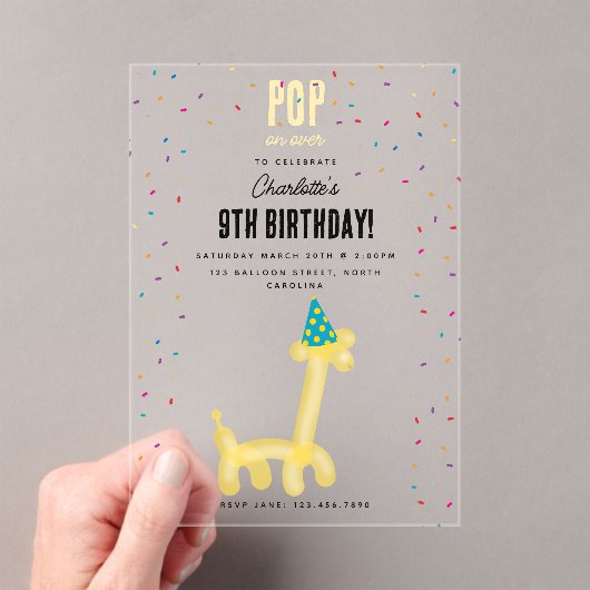 バルーンアニマル・キリン・子供の誕生日パーティーテーマ アクリル招待状 (インサイチュ (ポータブル))