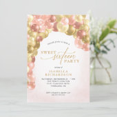 バルーンアーエレガントチピンクと金ゴールドスウィート16パーティー 招待状 (スタンド正面)