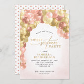バルーンアーエレガントチピンクと金ゴールドスウィート16パーティー 招待状 (正面/裏面)