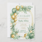 バルーンアーチセージ金ゴールド男女兼用ベビーシャワー 招待状 (正面)