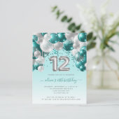 バルーンアーチティール（緑がかった色）シルバー12thバースデーパーティー ポストカード (スタンド正面)