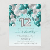 バルーンアーチティール（緑がかった色）シルバー12thバースデーパーティー ポストカード (正面)