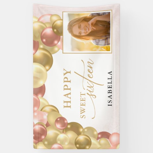 バルーンアーチハッピースウィート16パーティーフォトバナー 横断幕 (縦)
