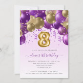 バルーンアーチパープル金ゴールドガールズ8thバースデーパーティー 招待状 (正面)
