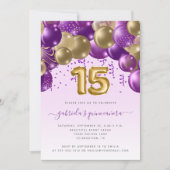 バルーンアーチパープル金ゴールドクインセアニラ 招待状 (正面)