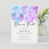 バルーンアーチピンクまたはブルーのエレガント性別の表示 招待状 (スタンド正面)