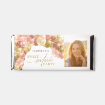 バルーンアーチピンク&金ゴールドフォトスイート16ありがとう