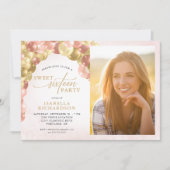 バルーンアーチピンク&金ゴールドフォトスイート16パーティー 招待状 (正面)