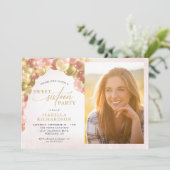 バルーンアーチピンク&金ゴールドフォトスイート16パーティー 招待状 (スタンド正面)