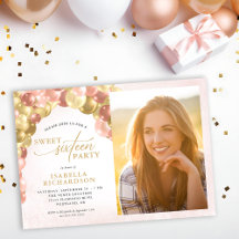 バルーンアーチピンク&金ゴールドフォトスイート16パーティー